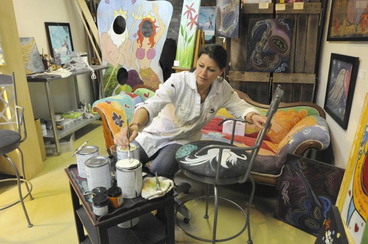 Dawna Scripps painted furniture with chalk paint in her studio in Artists’ Attic.