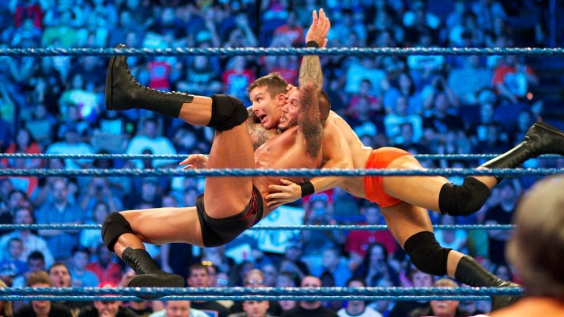 Randy Orton (black) and Christian in the ring the last time WWE Smackdown Live came to Rupp Arena, in August 2011.