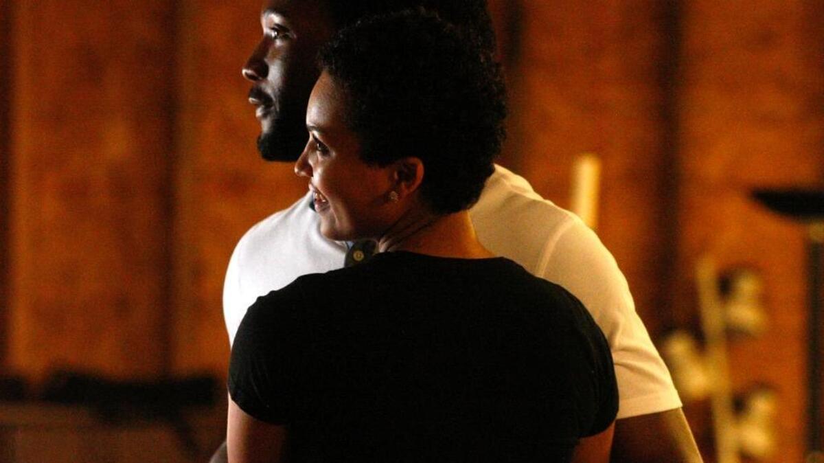 Joshua Jerome and Clark Janell Davis at the rehearsal of “Good Blues Tonight!” rehearse at the Pioneer Playhouse in Danville, Ky, Friday, July 8, 2016.
