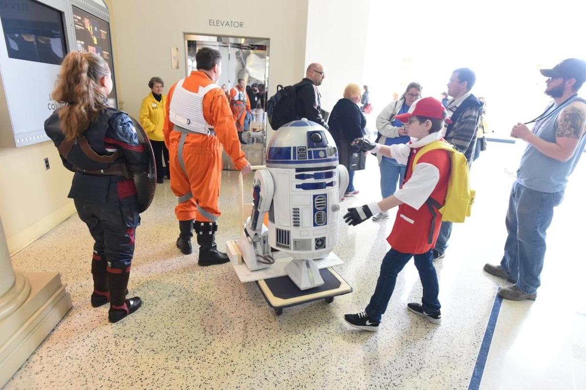 A life-size R2-D2 waits for an elevator at the Lexington Comic & Toy Convention. The second day of the 2017 Lexington Comic & Toy Convention was March 11 at Lexington Center.