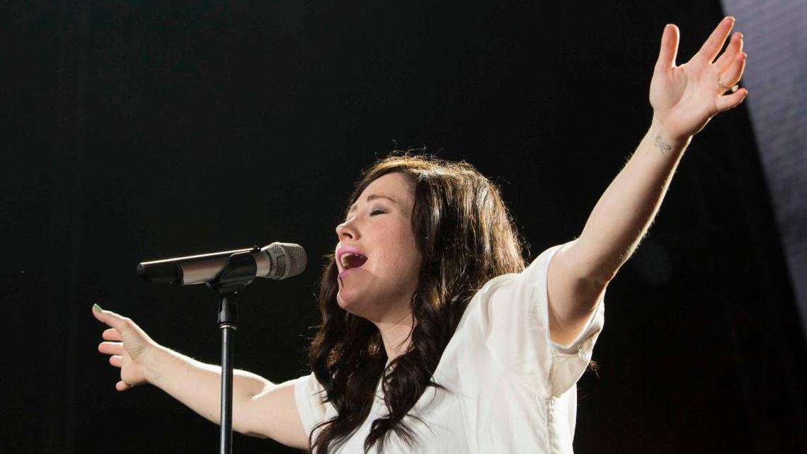 Kari Jobe performs during the Outcry Tour 2015 at Verizon Wireless Amphitheatre on Saturday, August 1, 2015, in Atlanta.