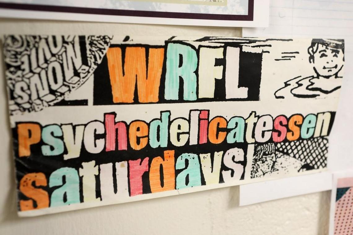 Vintage sign in WRFL's studio at UK. WRFL is celebrating its 30th anniversary with a series of events this weekend at The Burl.