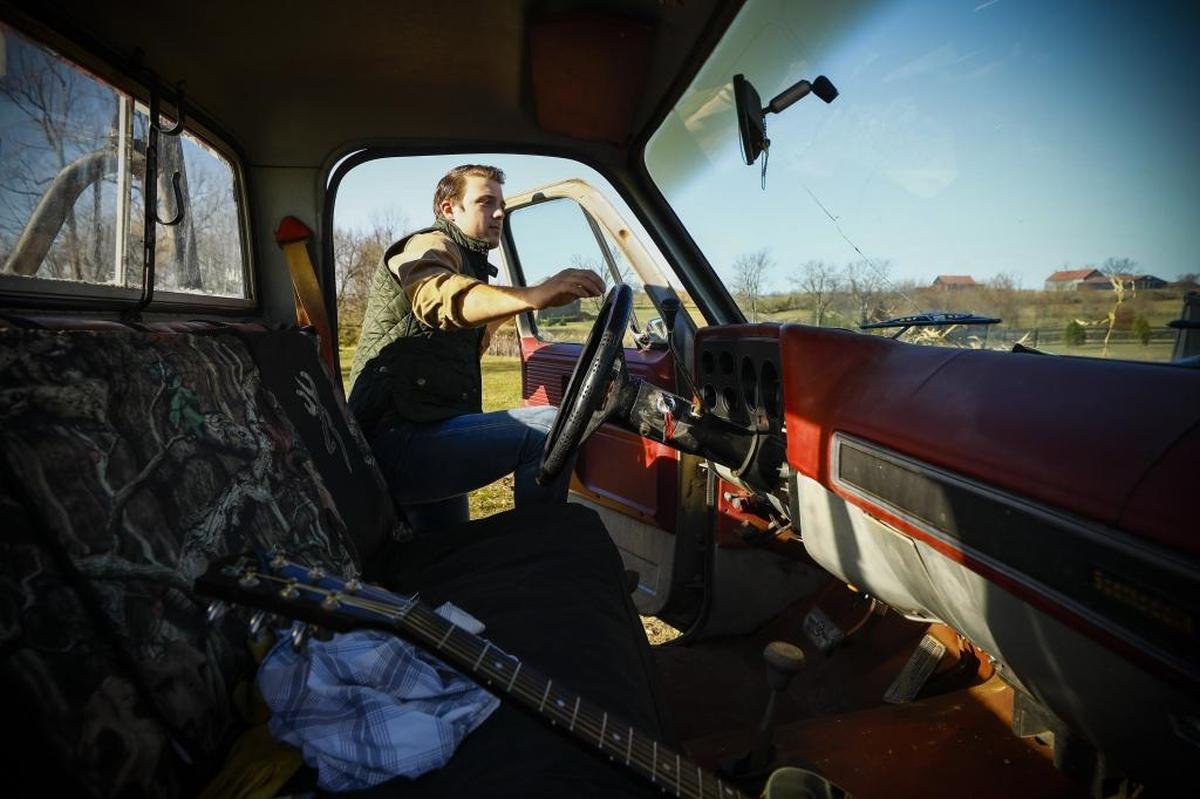 Country music artist Walker Montgomery in his 1979 Chevrolet Scottsdale pickup, which was used in the music video for his song “Simple Town.”