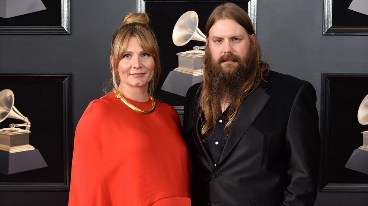 Chris Stapleton and wife Morgane Stapleton arrive at the 60th annual Grammy Awards in January. Sunday, the night of the Academy of Country Music Awards, the couple welcomed their twins.