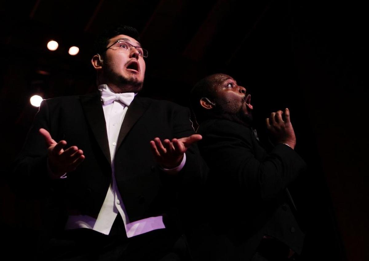 Matt Pearce, left, and Michael Preacely, left, sing “Primadonna” during the UK Opera Theater "It's A Grand Night for Singing" dress rehearsal at Singletary Center for Arts on Tuesday, June 6, 2017 in Lexington, Ky. This is the 25th annual production of this event which took place June 9-18.