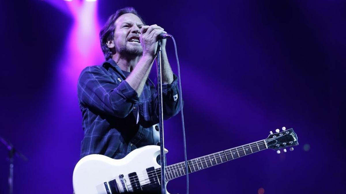 Lead vocalist and guitarist Eddie Vedder during Pearl Jam’s performance Tuesday at Rupp Arena.