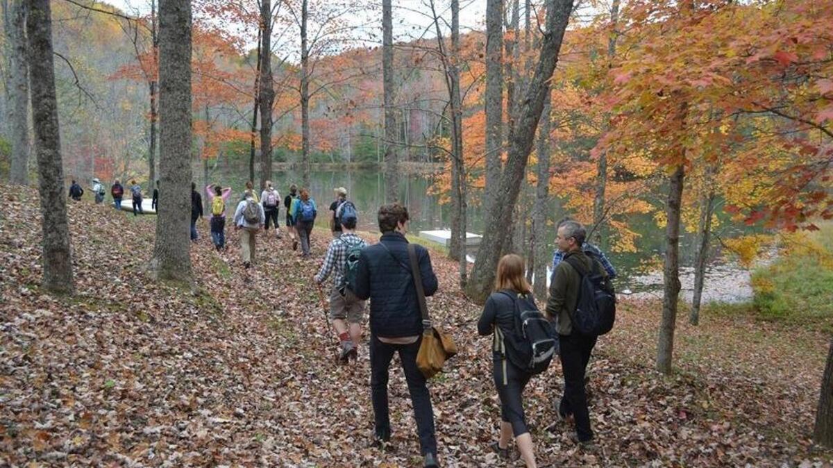Hiking during the fall artists' retreat at Pine Mountain.