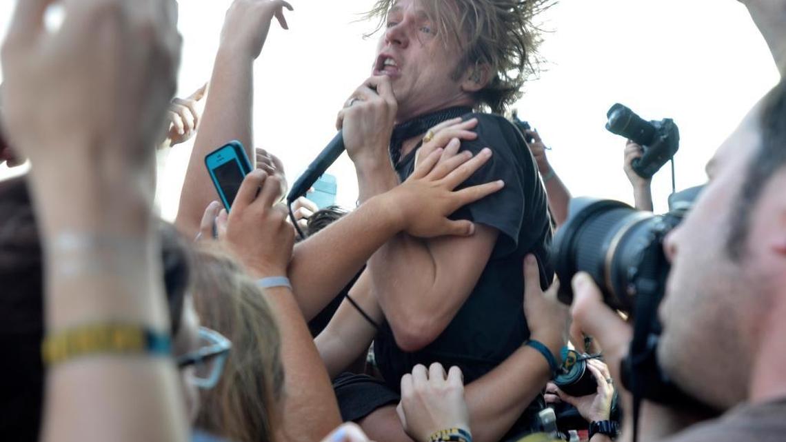 Cage the Elephant’s Matt Shultz dove into the audience at the 2015 Forecastle Festival.