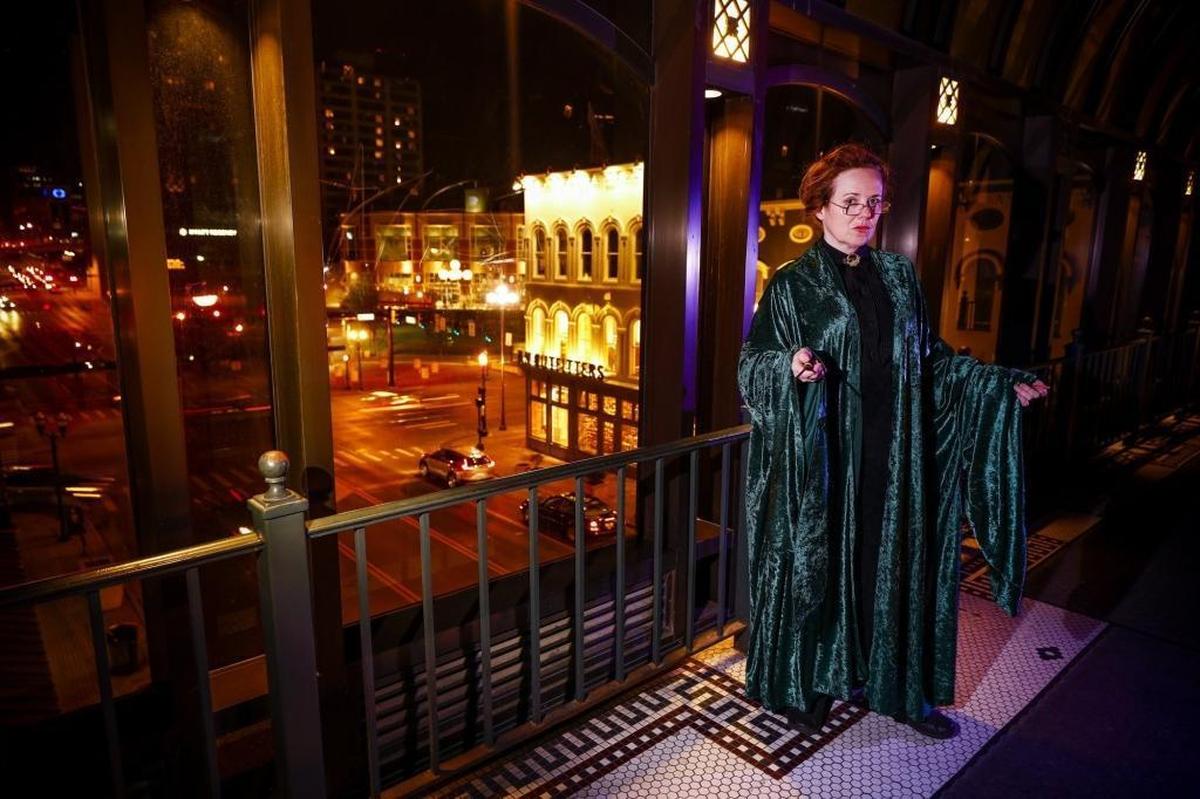 Natalie Cummins, of Lexington, dressed at Harry Potter character Professor Minerva McGonagall along the walkway into The Square. Cummins also dresses as Agent Dana Scully from “The X-Files” and Missy from “Doctor Who.”