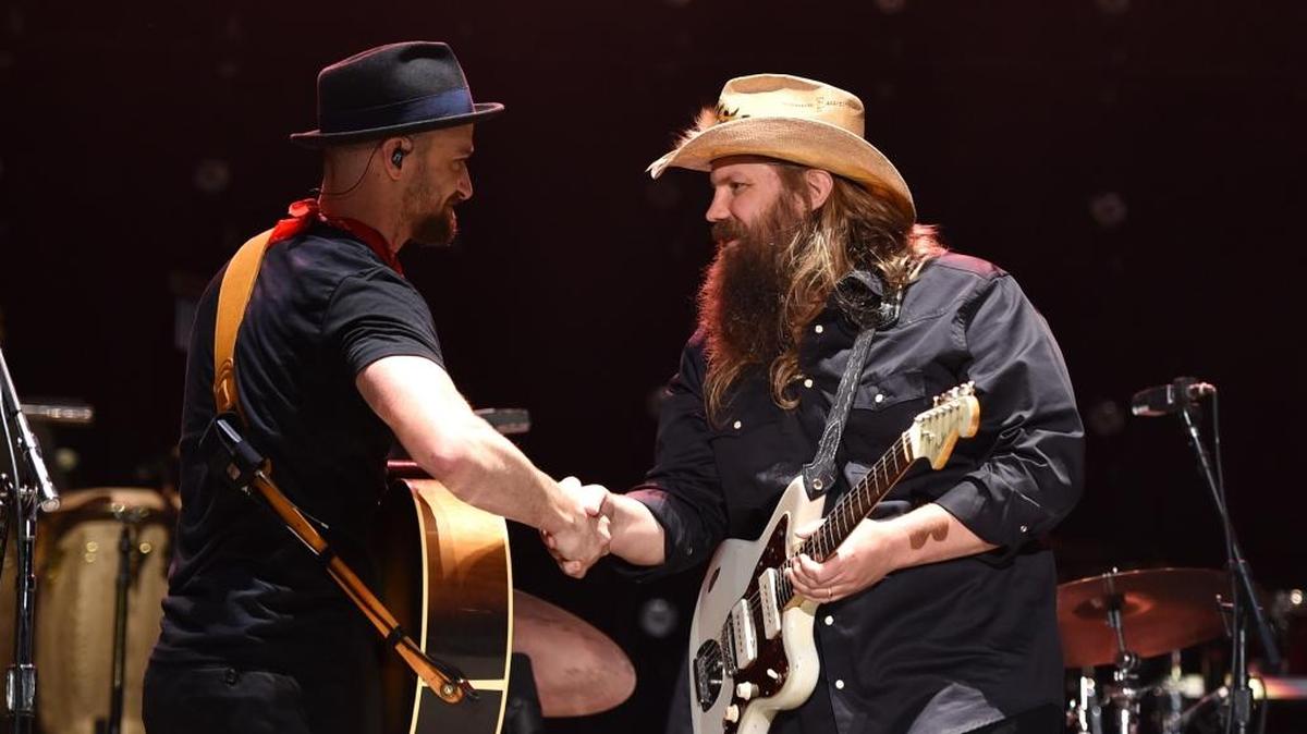 Justin Timberlake and Chris Stapleton perform at the 2017 Pilgrimage Music & Cultural Festival on September 23, 2017 in Franklin, Tennessee. The pair just released a new song, “Say Something.”