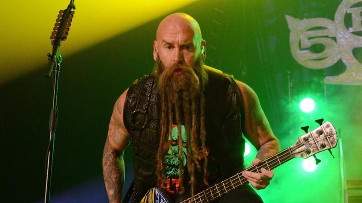 Chris Kael of Five Finger Death Punch performs on stage at Rupp Arena in Lexington, his hometown, in 2015.
