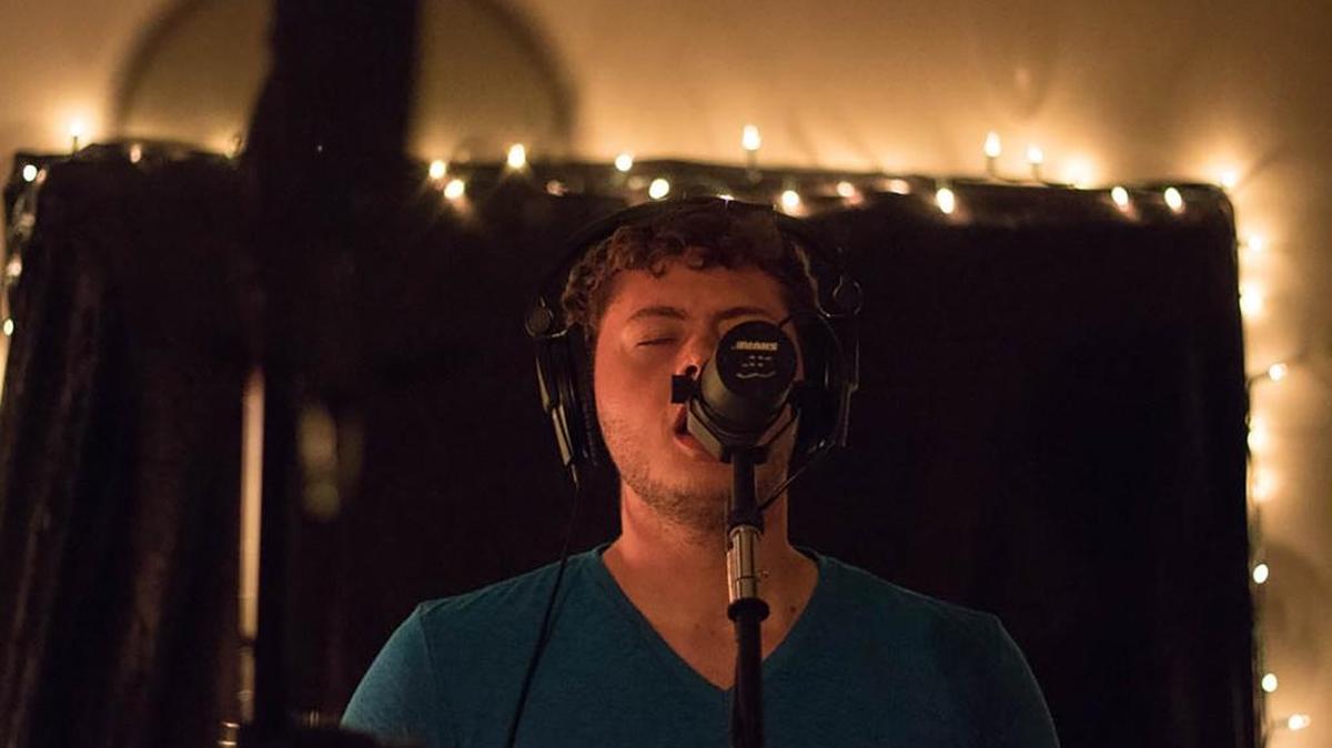 Singer and song writer Tyler Booth, 20, singing an original song inside a home studio in Georgetown Kentucky, May 4, 2017.