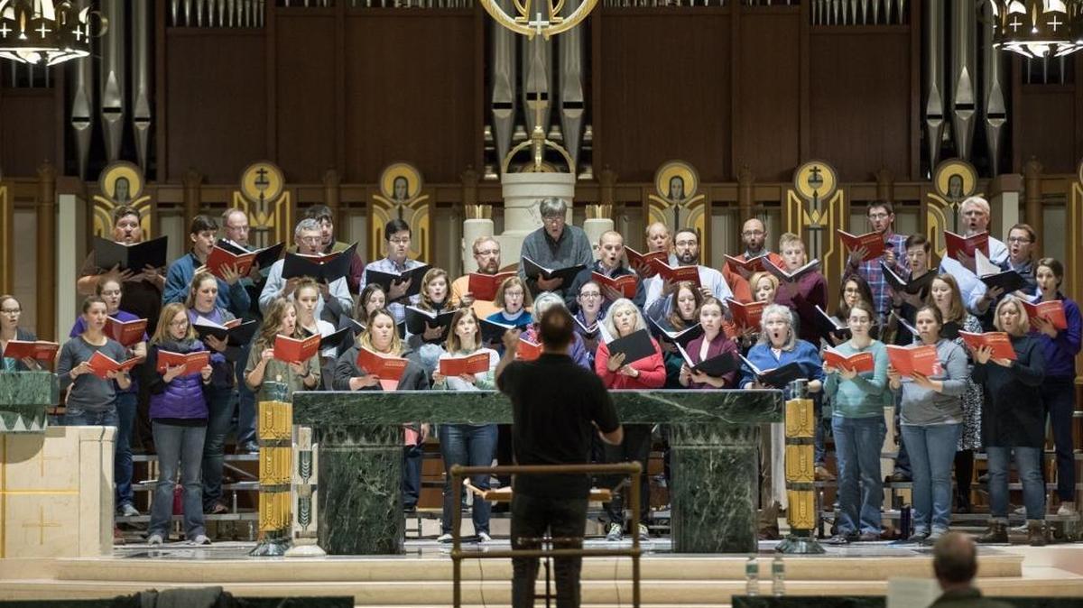 Scott Terrell conducted a rehearsal of the Lexington Philharmonic’s Cathedral Concert at the Cathedral of Christ the King on Tuesday Dec. 6, 2016 in Lexington, Ky.
