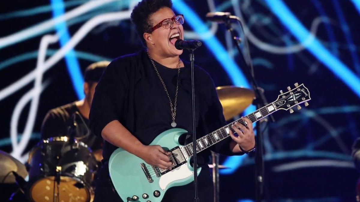 Brittany Howard, of the band Alabama Shakes, performs with the band during the 58th Annual Grammy Awards rehearsals on Friday, Feb. 12, 2016 at the Staples Center in Los Angeles.