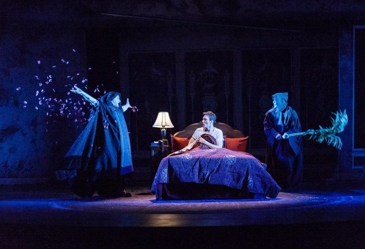 Lou Liberatore, Mark Junek, and Brian Slaten in “Angels in America, Part One, Millennium Approaches,” at Actors Theatre of Louisville. 2017.