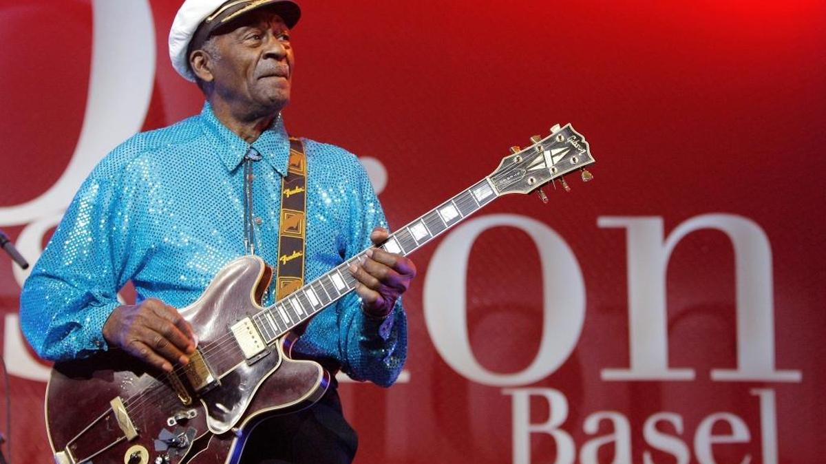 In this Nov. 13, 2007 file photo, legendary U.S. musician Chuck Berry performs on stage at the Avo Session in Basel, Switzerland. Berry, rock ‘n’ roll’s founding guitar hero and storyteller who defined the music’s joy and rebellion in such classics as “Johnny B. Goode,” ‘’Sweet Little Sixteen” and “Roll Over Beethoven,” died Saturday, March 18, 2017, at his home west of St. Louis. He was 90.