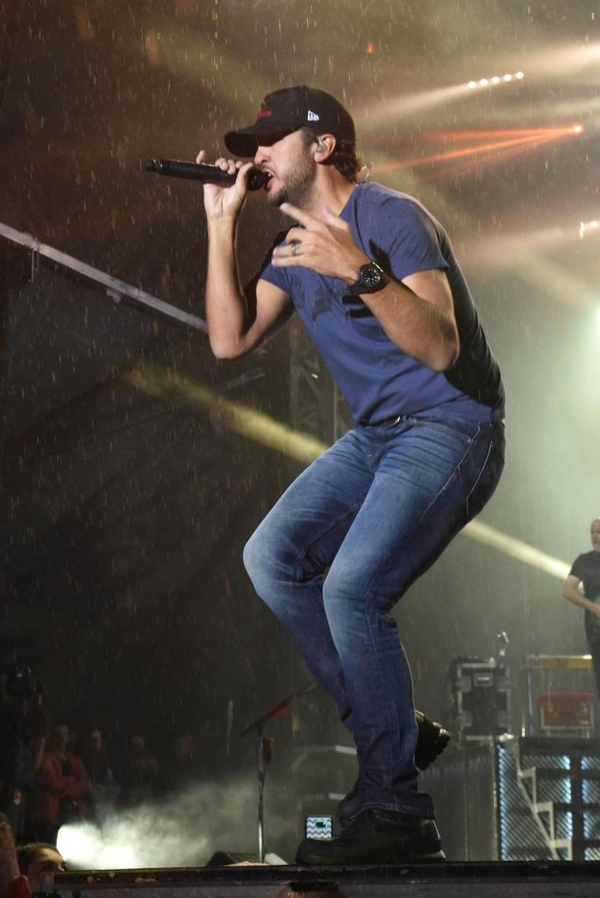 Luke Bryan headlined the first night of Red, White & Boom 2017, which took place at Whitaker Bank Ballpark in Lexington, Kentucky under heavy rains from the remnants of Hurricane Harvey.