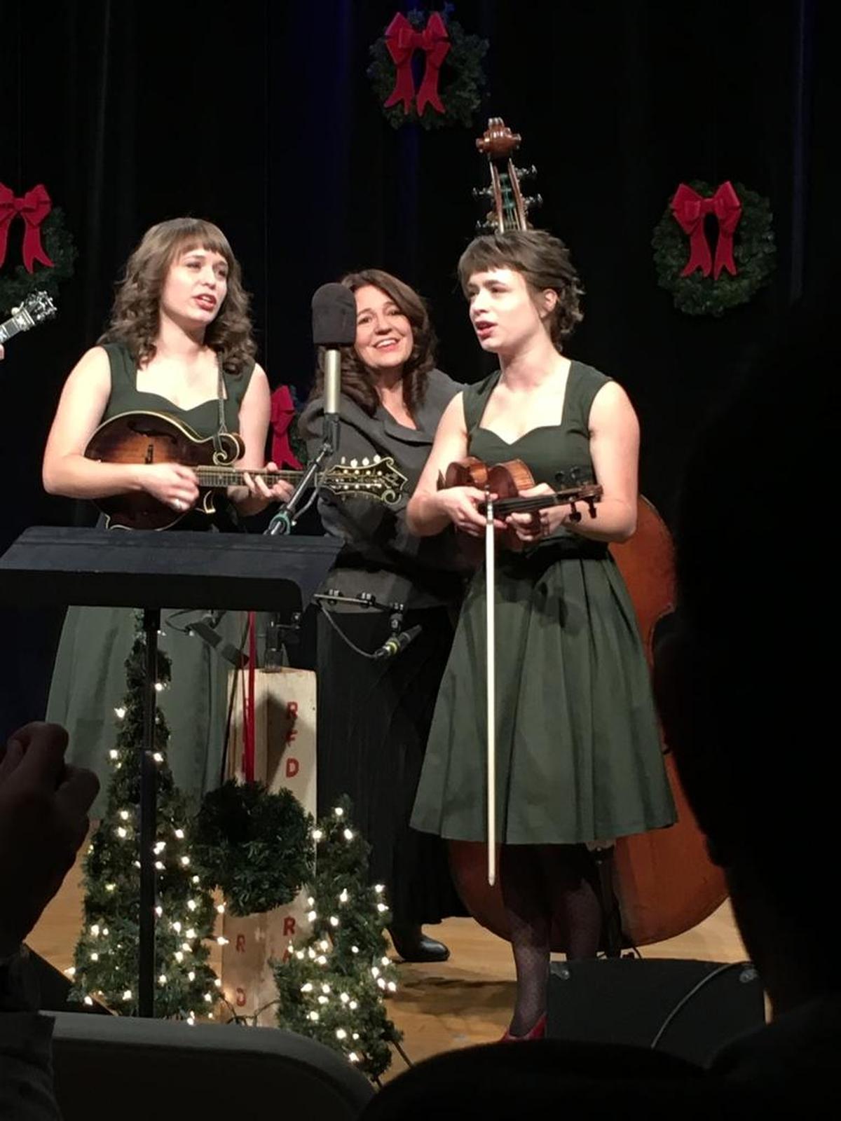 Lauren Price, Ruth McLain Smith and Leanna Price perform on the “Red Barn Radio” special “An Appalachian Christmas.”