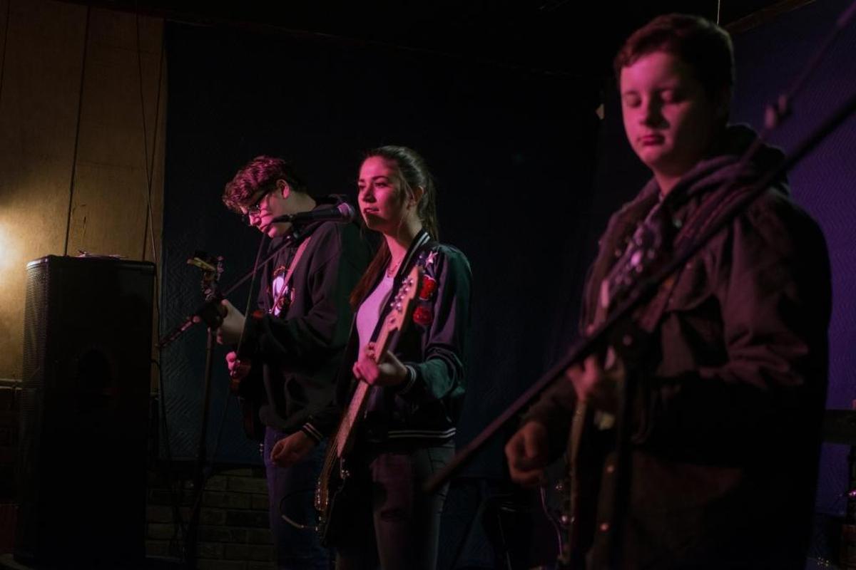 Stratus, including Landon Sarrett, left, Lexi Sarrett and John Blades, performed in December at the Al’s Bar Children’s Series.