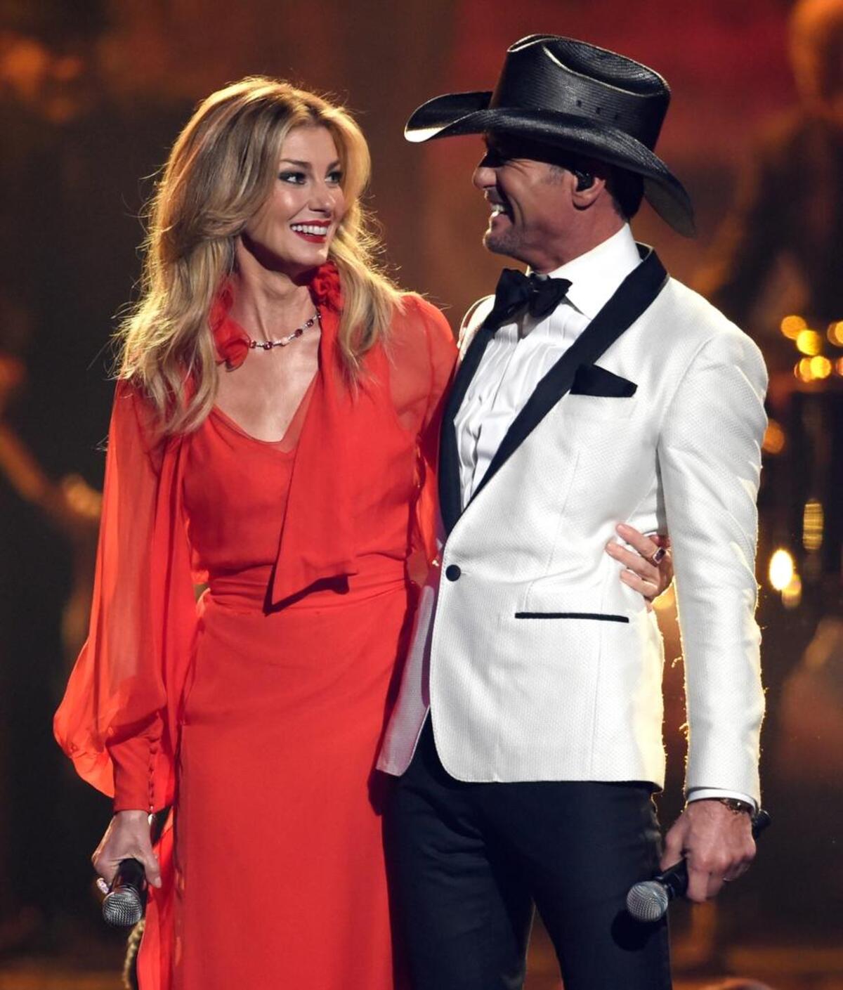 Faith Hill, left, and Tim McGraw perform “The Rest of Our Life” at the 2017 CMA Awards.