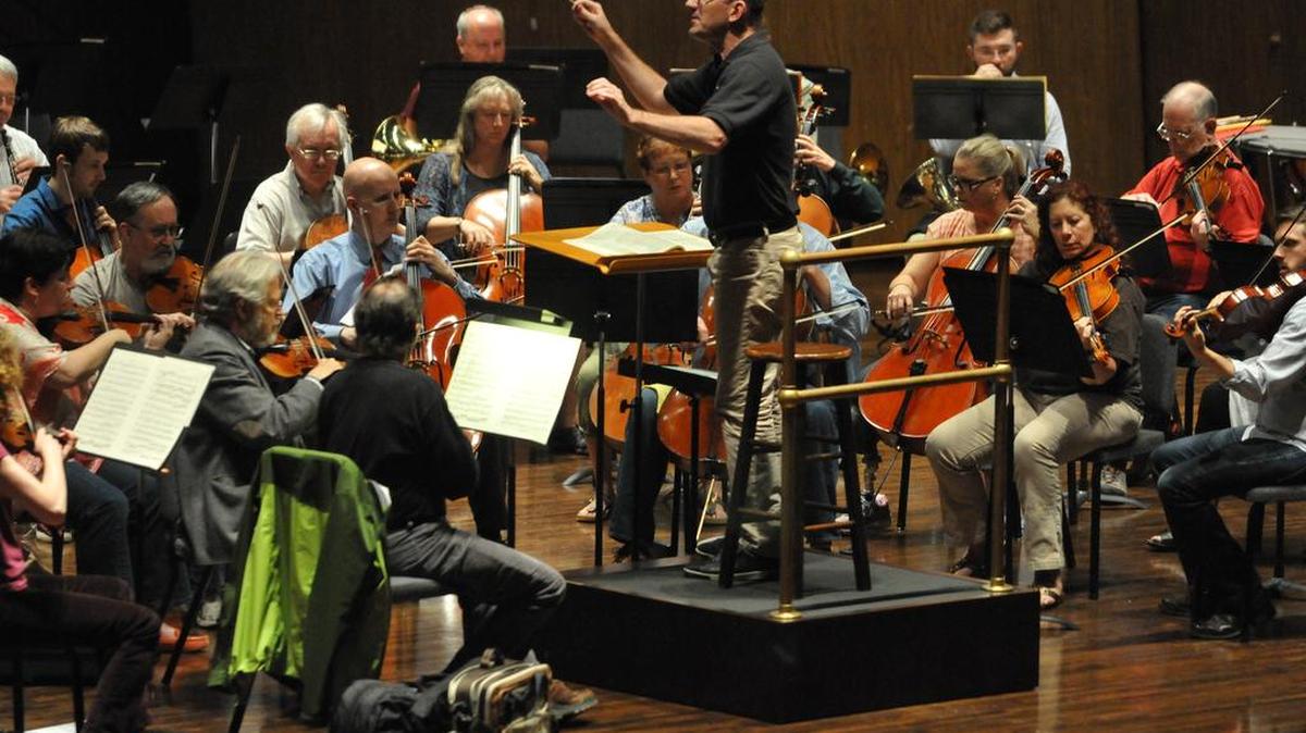 Scott Terrell led the Lexington Philharmonic in a rehearsal of Beethoven’s Symphony No. 5. The Philharmonic will close its 2015-16 season Friday at the University of Kentucky’s Singletary Center for the Arts Concert Hall. The Philharmonic hasn’t played the Fifth in its entirety in a decade.