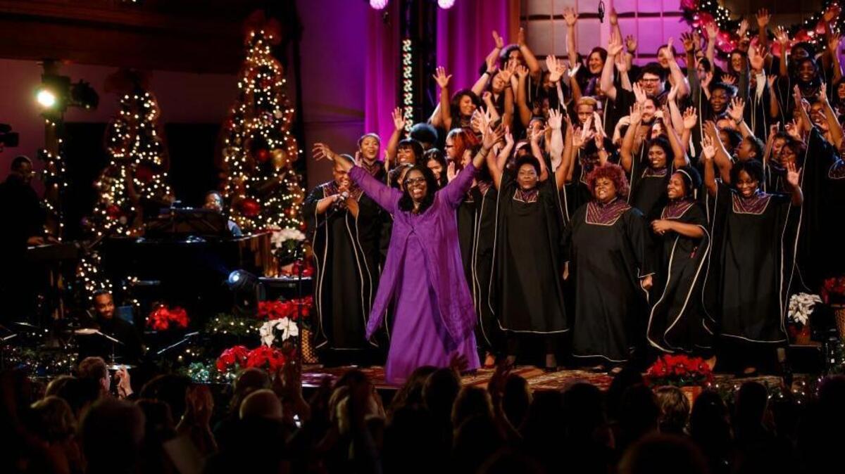 Kathy Bullock, director of Berea College’s Black Music Ensemble, directs the performers in singing “A Gospel Christmas Medley” during the college’s 2016 Christmas Concert.