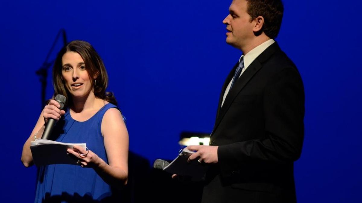 The Lexington Theatre Company artistic director Lyndy Franklin Smith and her husband and producing director Jeromy Smith speak before the inaugural Concert with the Stars, Jan. 10, 2015, at the Lexington Opera House.