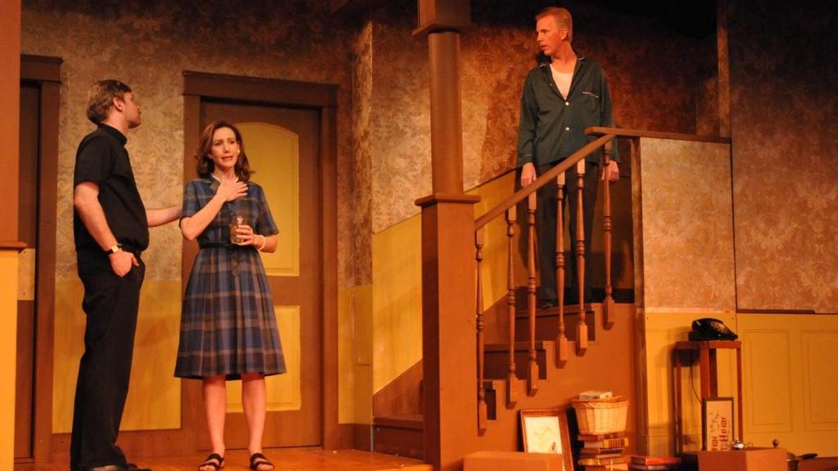 Jim (Burley Thomas, left) and Bev (Diane Carter) discuss a tough issue that Russ (Chris Rose) doesn’t want to talk about in “Clyburne Park.”