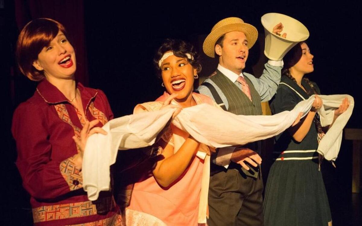 From left, Rachel Rogers as Gertie Fail, Alexis Robinson as Nelly Fail, Mark Mozingo as the gramophone and Gabrielle Miller as Jenny June Fail serenade the audience in “Failure: A Love Story.”