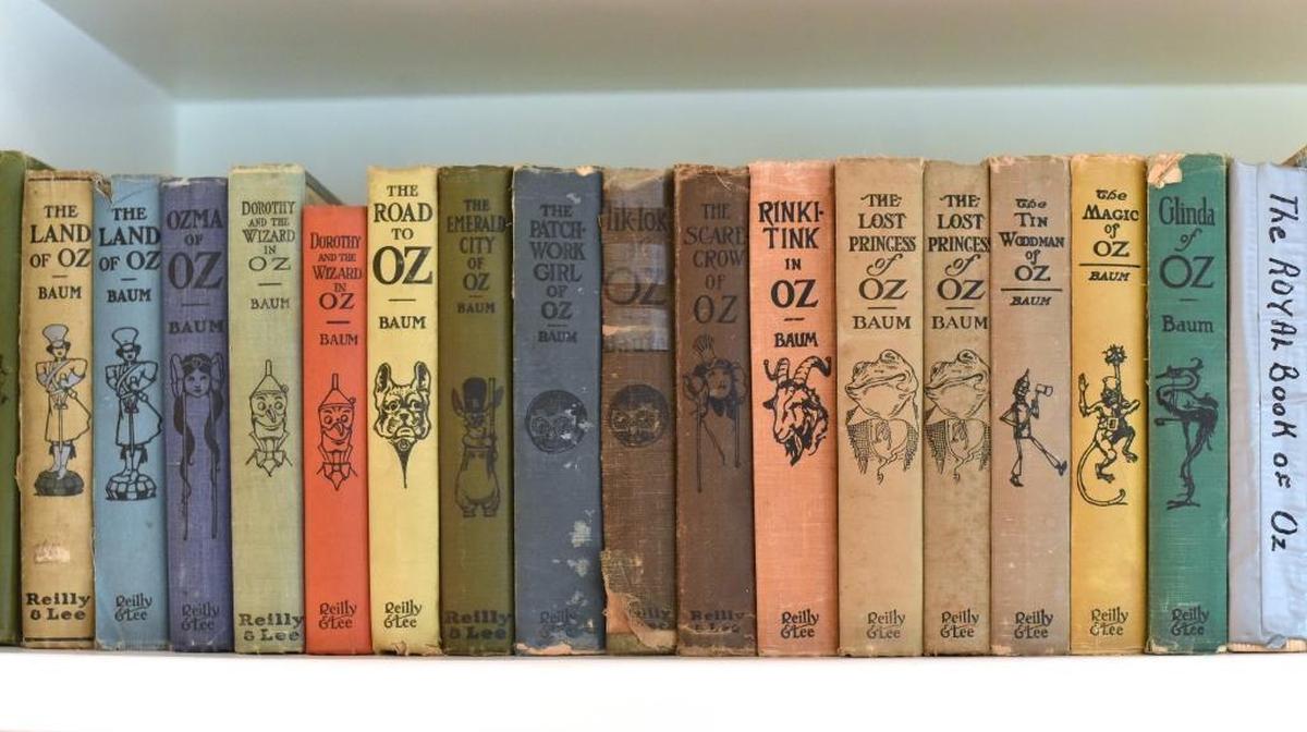 John Donaldson has a shelf of books about the land of Oz by his great grandfather, L. Frank Baum.