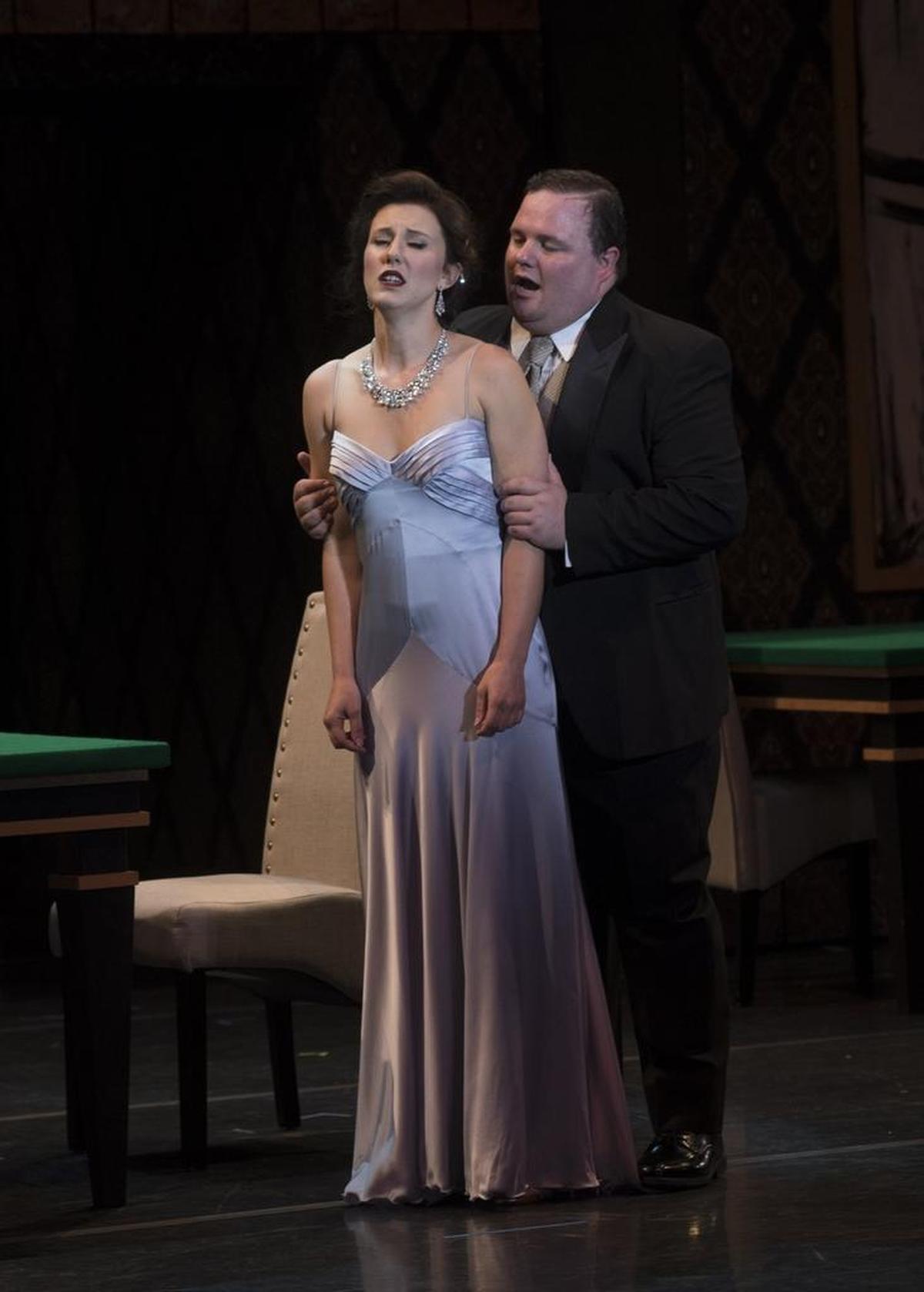 Jessica Bayne is Violetta and Taylor Comstock is Alfredo in the University of Kentucky Opera Theatre production of “La Traviata.”