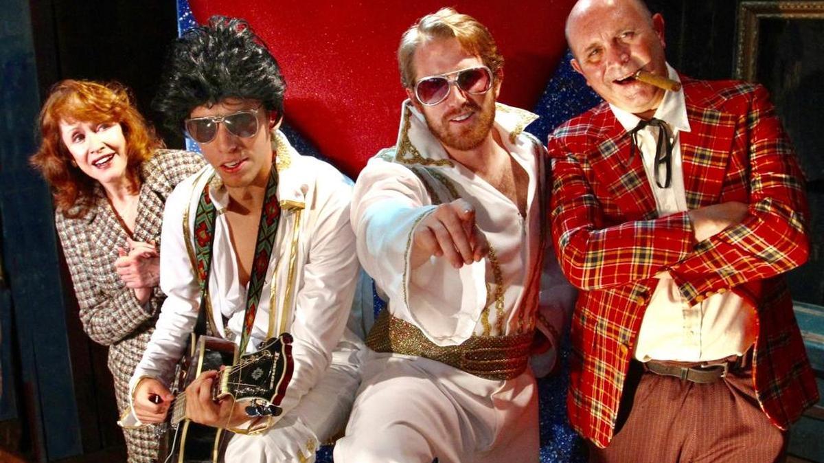 From left, Patricia Hammond as Trudy, Dalton Graves as Roscoe, Liam McDermott as Candy and Robert Sean Parker as The Colonel in the Pioneer Playhouse production of “Elvis Has Left the Building.”