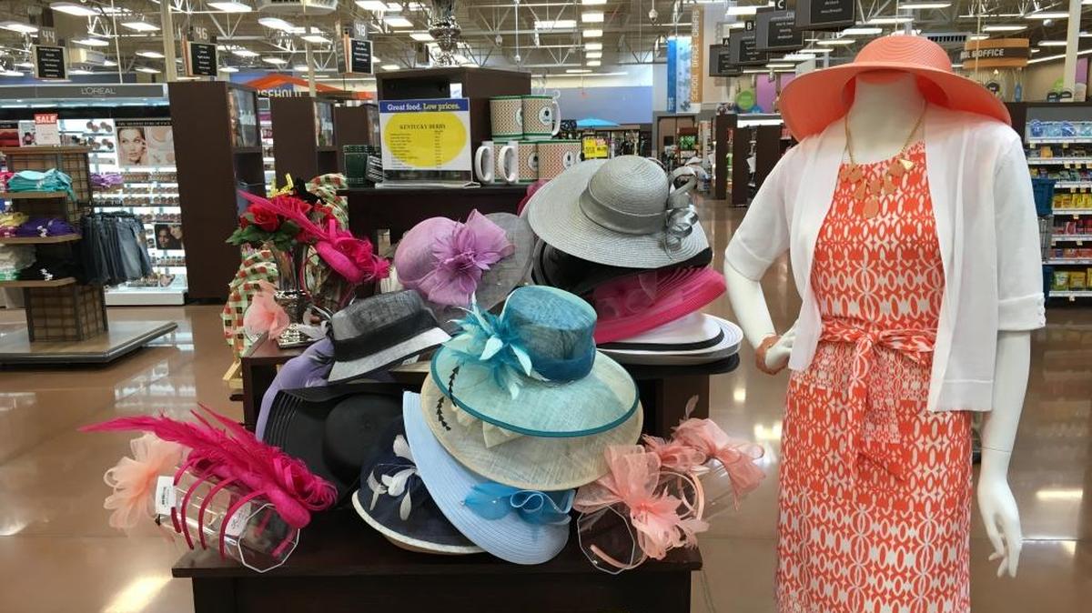 For the second year, Kroger is offering affordable Derby hats at select stores. This display is at the Versailles Kroger.