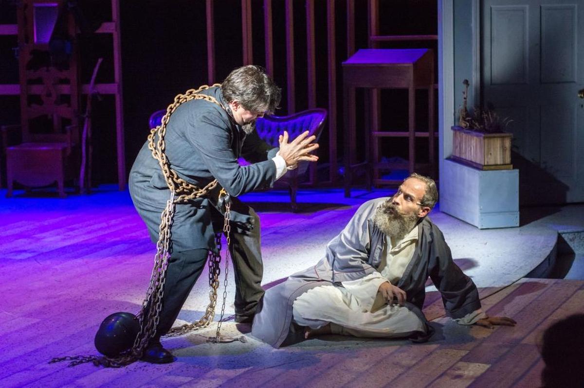 Johnathan Watson as Marley’s Ghost and Adam Luckey as Eb Scrooge in “An Appalachian Christmas Carol.”