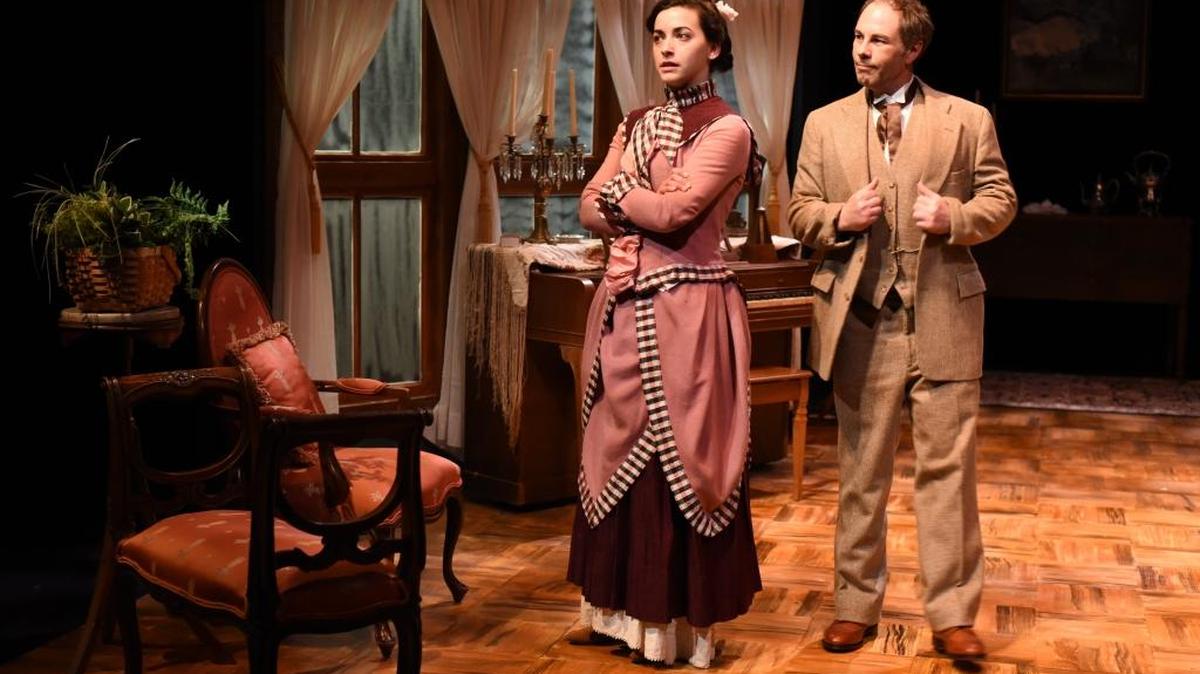 Taylor Schulz as Catherine Givings and Tim Hull as Dr. Givings star in “In the Next Room, or the Vibrator Play.”