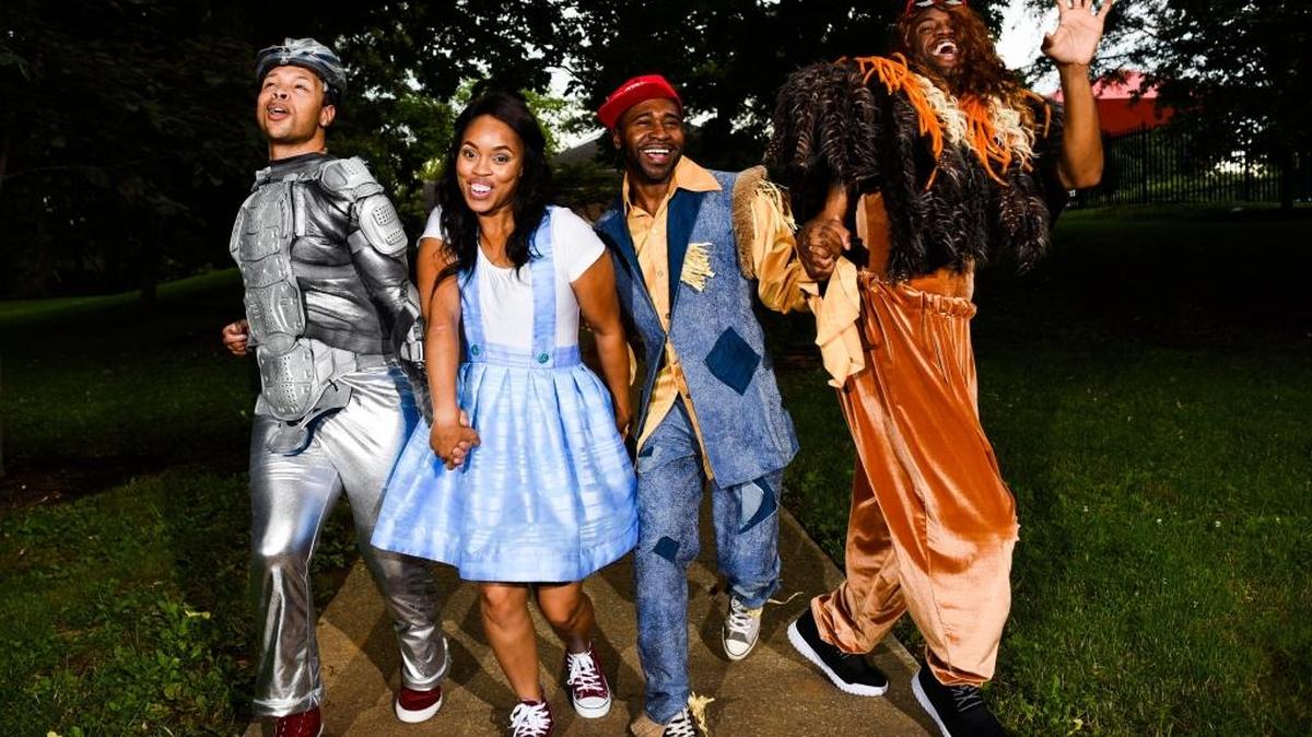 Justin Norris as Tin Man, Krissalyn Love as Dorothy, Cole J. Campbell as Scarecrow and Ron Wilbur as Lion in Lexington’s Woodland Park. The SummerFest production of “The Wiz” is July 6 to 9 and 13 to 16.