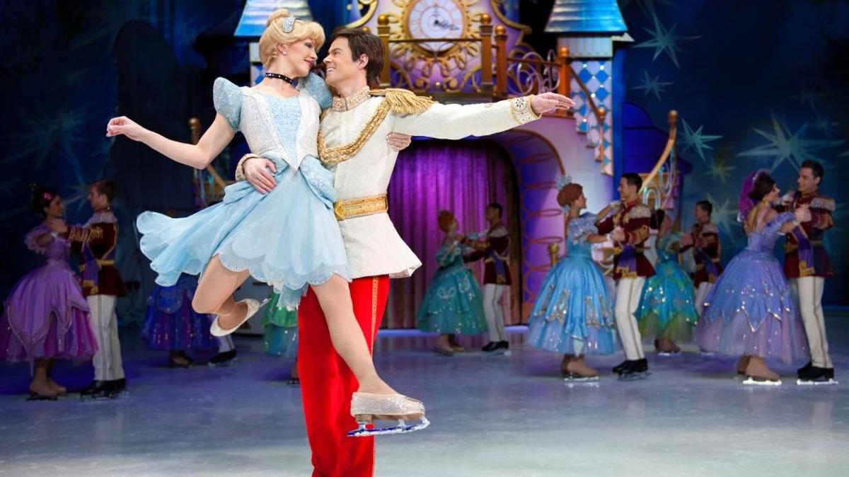 Cinderella and Prince Charming dance at the ball in “Disney on Ice — Dare to Dream.”
