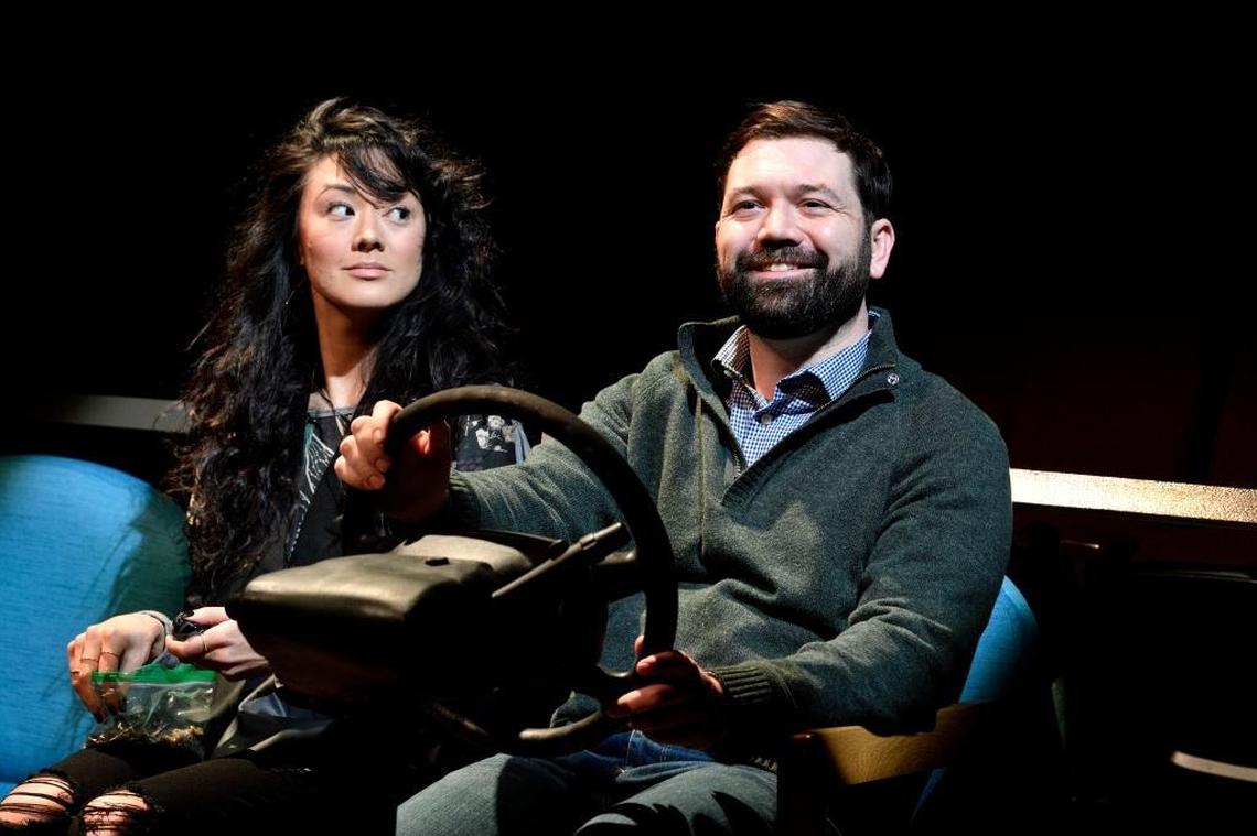 Satomi Blair as Hiro and Tom Coiner as John in Leah Nanako Winkler’s “God Said This,” performed at Actors Theatre of Louisville during the 42nd Humana Festival of New American Plays.