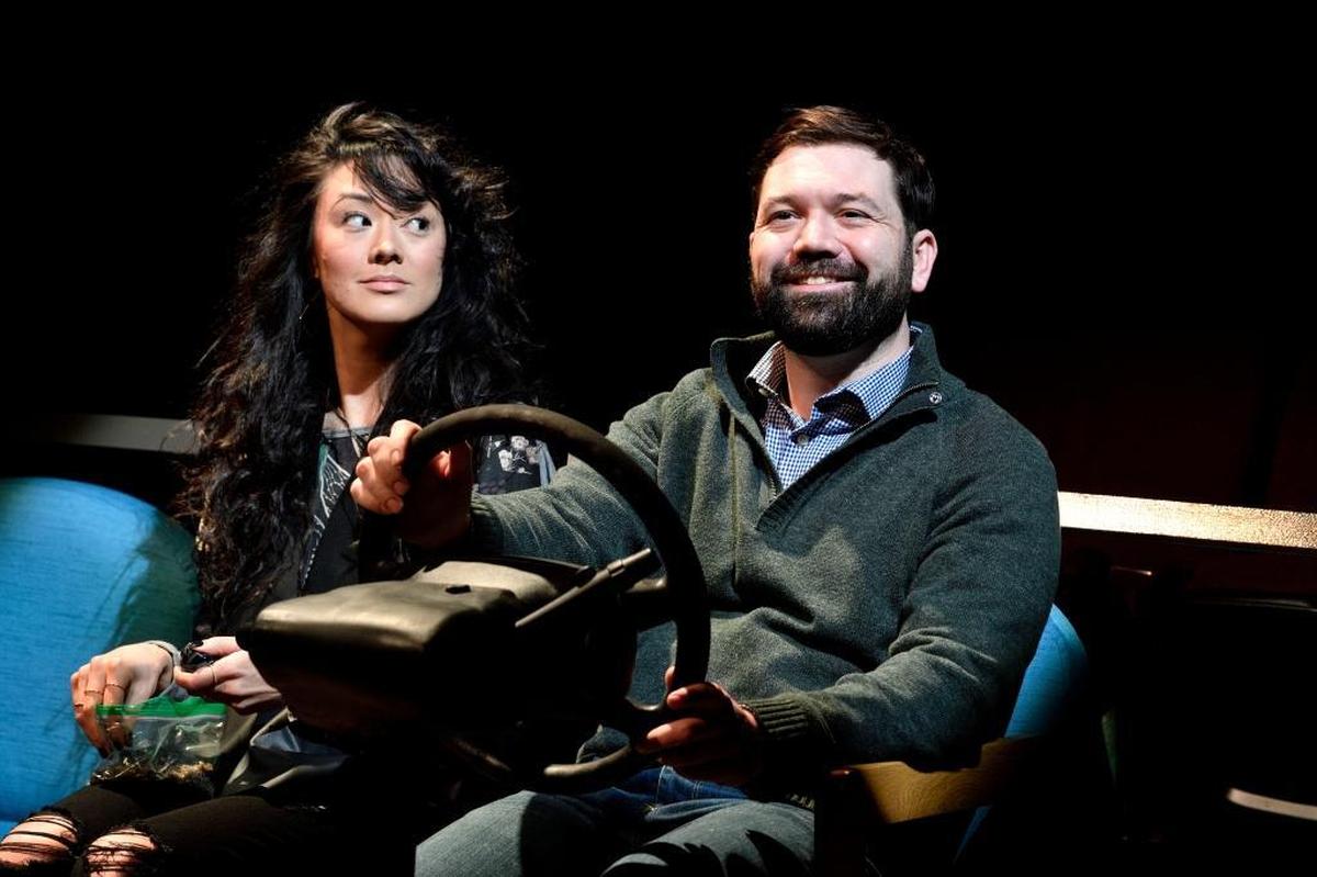 Satomi Blair as Hiro and Tom Coiner as John in Leah Nanako Winkler’s “God Said This,” performed at Actors Theatre of Louisville during the 42nd Humana Festival of New American Plays.