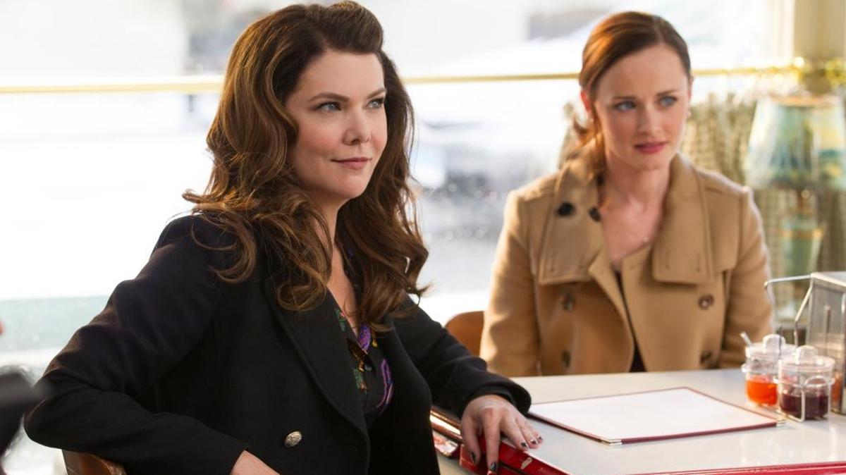 Lauren Graham, left, and Alexis Bledel star in Netflix’s “Gilmore Girls: A Year In The Life,” which holds the top spot for binge racing, Netflix says.
