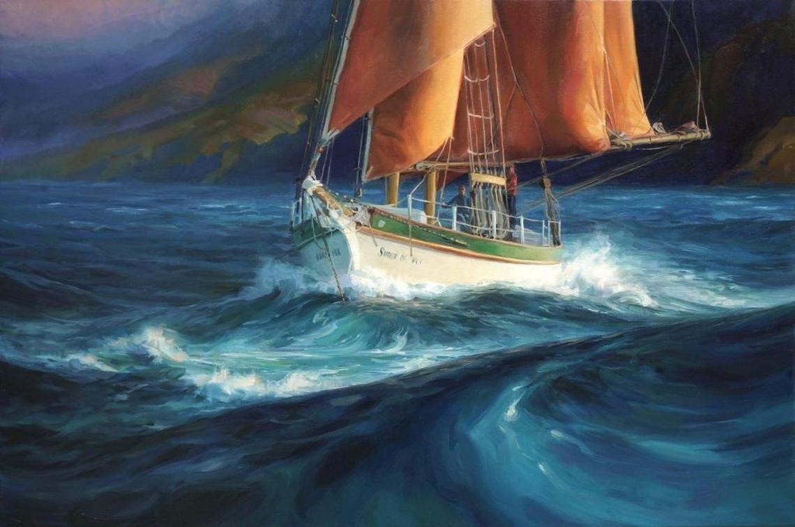 In “Red Sails,” Hudson said she strove to accurately portray water and ship details in this image from South Africa.