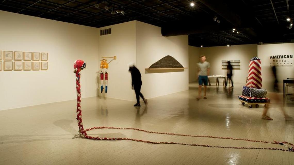 Transy students visit exhibit “American Mortal” at the Morlan Gallery.