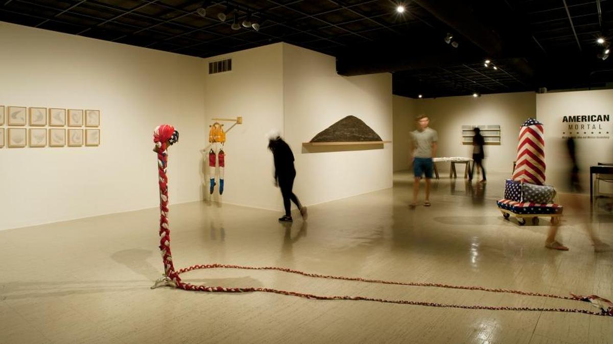 Transy students visit exhibit “American Mortal” at the Morlan Gallery.