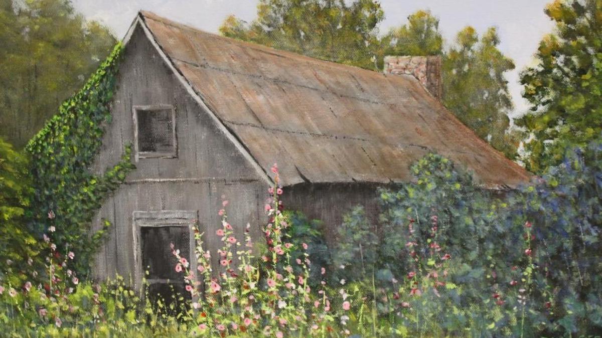 ‘Hollyhock Memories,’ by David Coffey, part of ‘Kentucky Roots’ exhibit at Christ Church Cathedral.