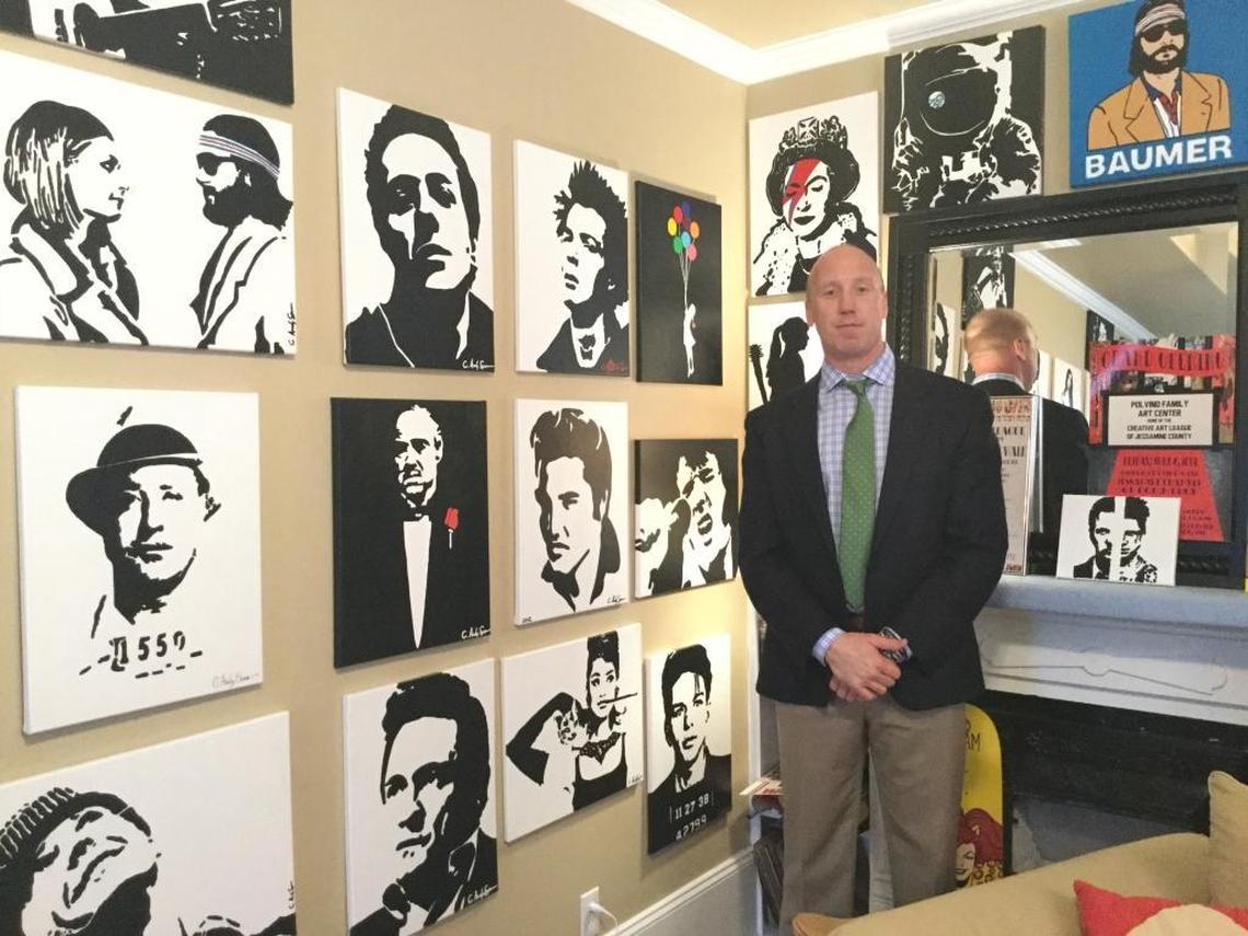 Sims, commonwealth’s attorney for Jessamine and Garrard counties, has filled one room of his Nicholasville home with his paintings of celebrities from movies, music and television.