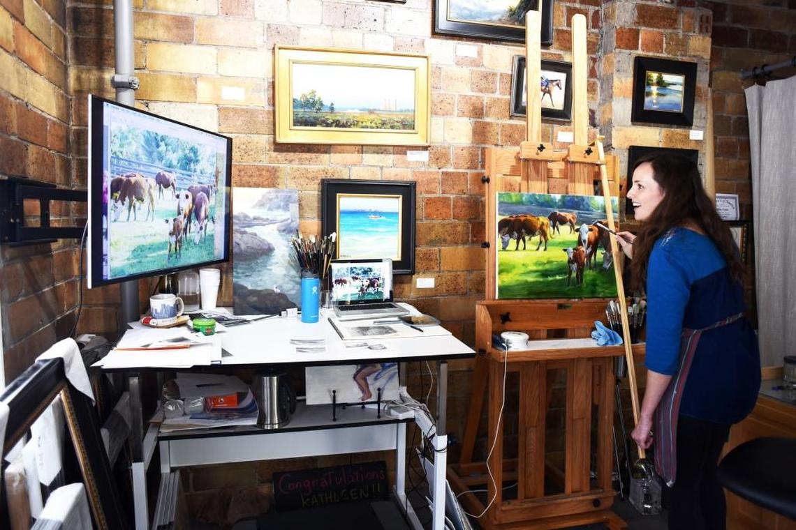 Kathleen B. Hudson, who just won the top prize in Plein Air Magazine’s Salon Competition, photographed in her studio in Artists’ Attic on the fourth floor of The Square in Lexington, Kentucky.
