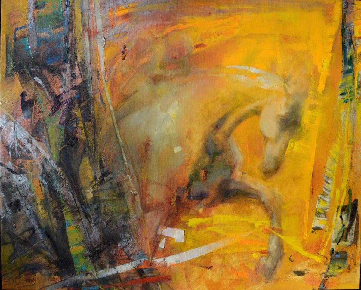“Pulling Through” by Lesley Humphrey, oil on canvas, will be part of the artist’s exhibit at New Editions Gallery.