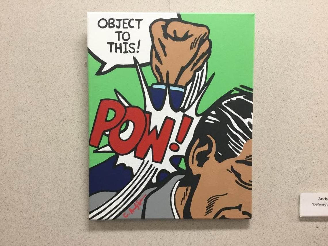 Sims titled this painting “Defense Attorneys.” He said defense attorneys who have seen the painting didn’t take offense.