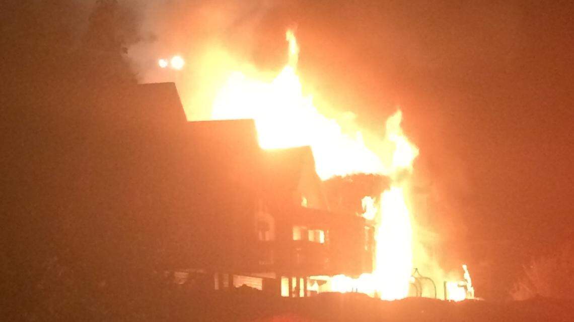 A house was fully ablaze early Thursday on Hibernia Pass, outside of Man o' War Boulevard near Interstate 75. The house was destroyed, and six others were damaged. No injuries were reported.