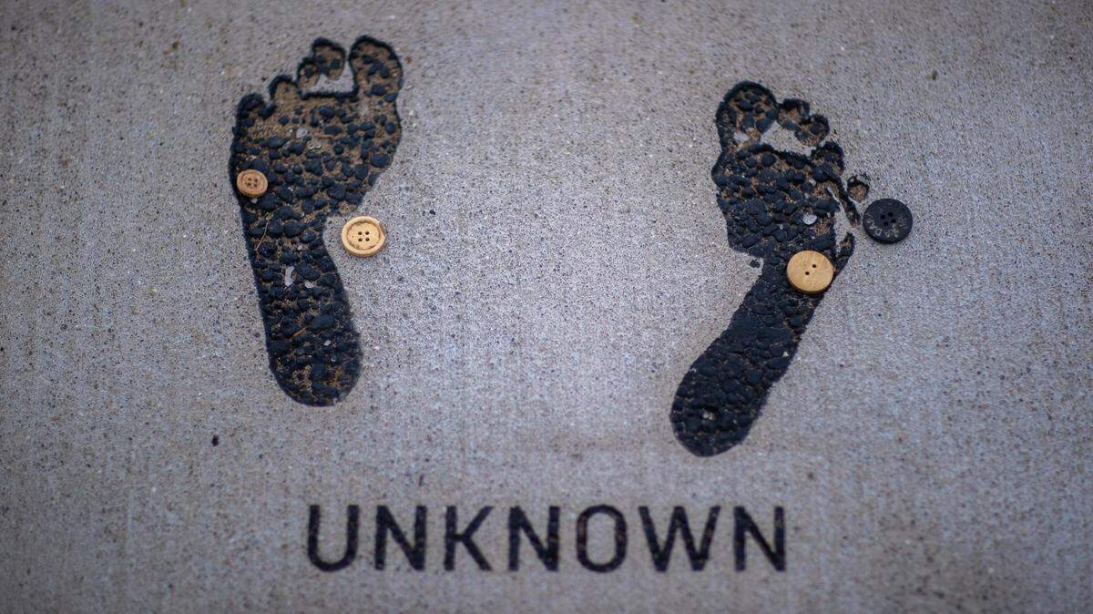 The (Un)Known Project installation near the Ohio River in downtown Louisville, Ky., includes footprints to represent enslaved Kentuckians.